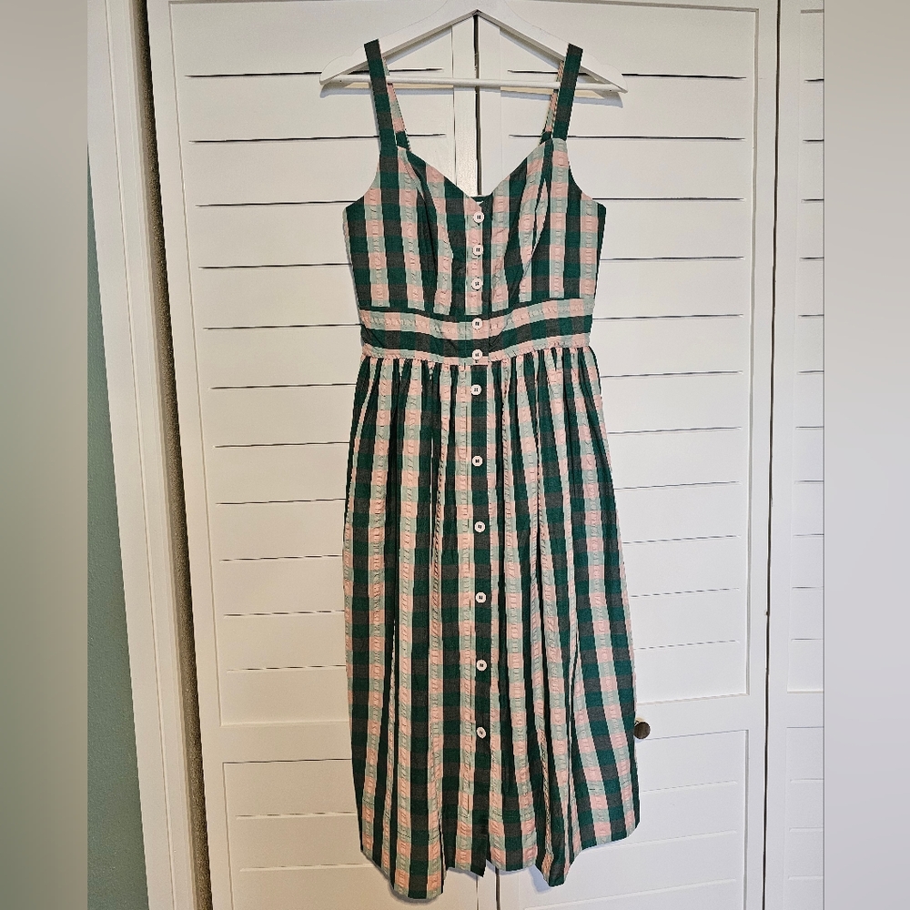 Unique Vintage Botanical Plaid Midi Dress Size S